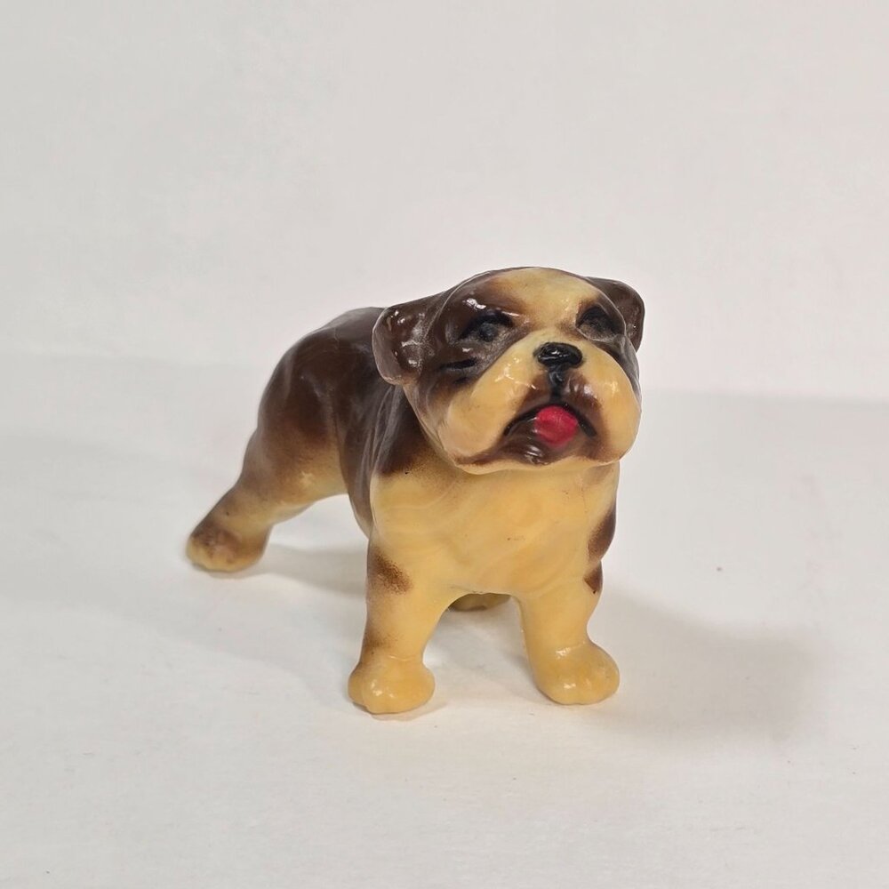 Vintage Bulldog Figurine Brown Cream Hong Kong Collectible Dog Miniature Resin